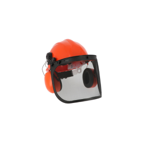 Kit forestier constitué d'un casque, d'un antibruit et d'une visière grillagée